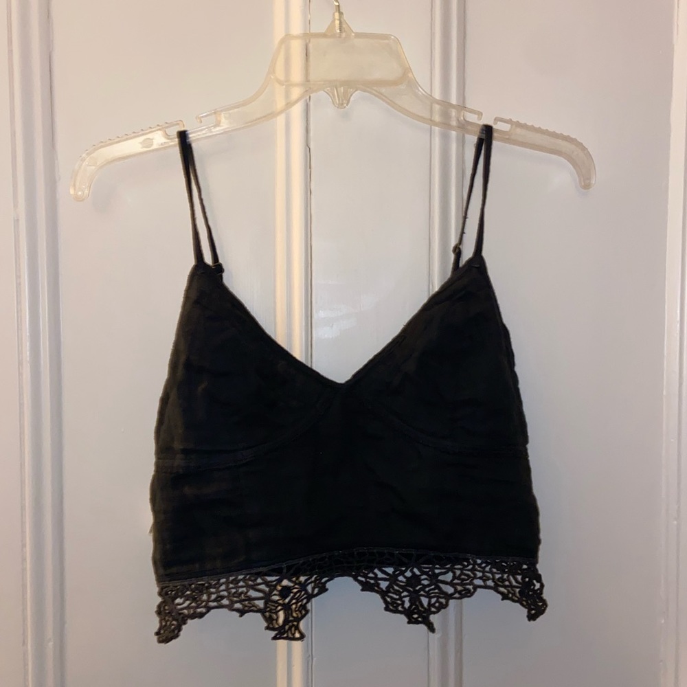 Free People black crop tank top with lace